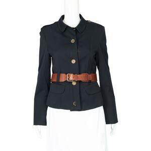 BURBERRY LONDON Navy Blue Belted Blazer Jacket Size US 8